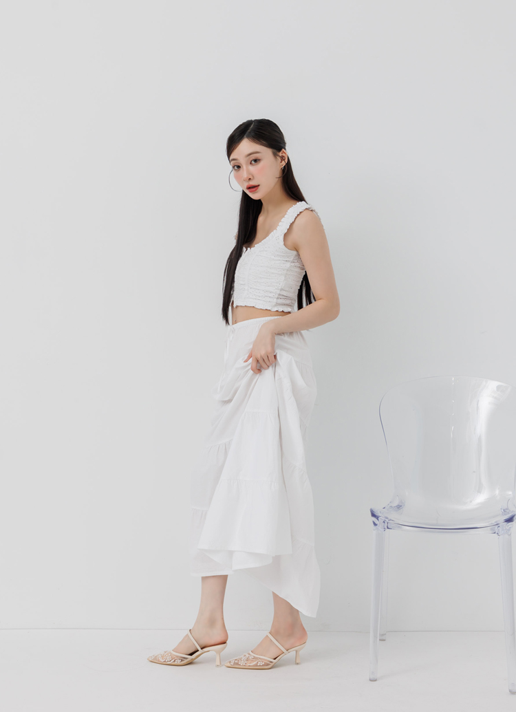 GraceGift平價女鞋 時尚秀場 尖頭 法式花影刺繡珍珠網紗細跟鞋 米白色