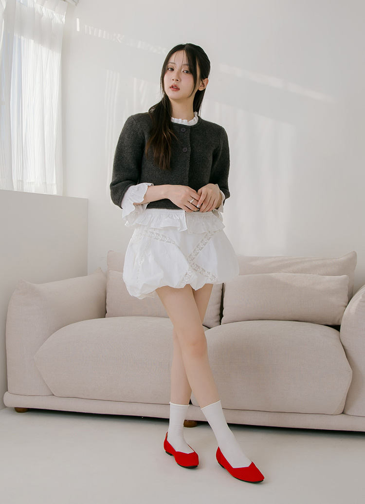 GraceGift 平價女鞋 零著感 方頭柔織軟墊娃娃鞋 正紅色 平底娃娃鞋 實拍圖