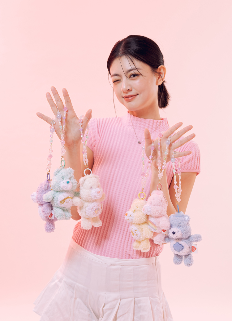GraceGift CareBears聯名 Care Bears彩虹熊 棉花糖系列毛絨玩偶手機串珠吊飾一中盒