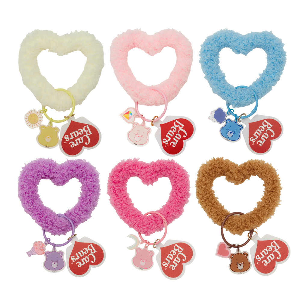 GraceGift CareBears聯名 樂觀小熊 Cupid系列 愛心絨毛鑰匙圈 深粉紅