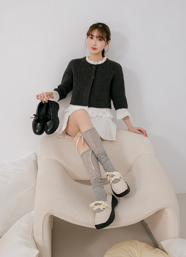Grace Gift 平價女鞋 法式少女 蝴蝶結輕量瑪莉珍運動鞋 黑色 實拍圖