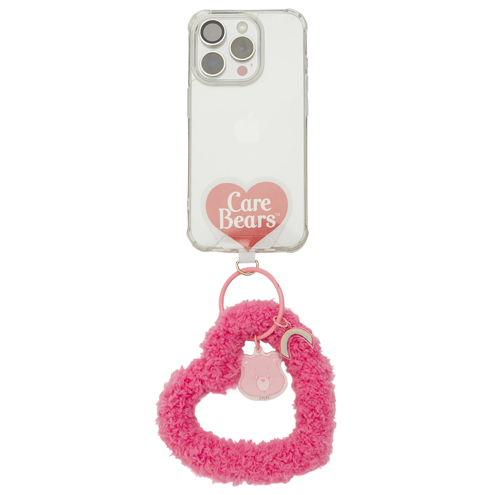 GraceGift CareBears聯名 樂觀小熊 Cupid系列 愛心絨毛鑰匙圈 深粉紅