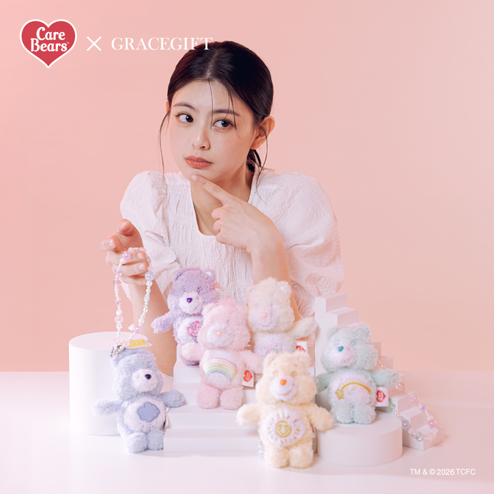 GraceGift CareBears聯名 Care Bears彩虹熊 棉花糖系列毛絨玩偶手機串珠吊飾盲盒