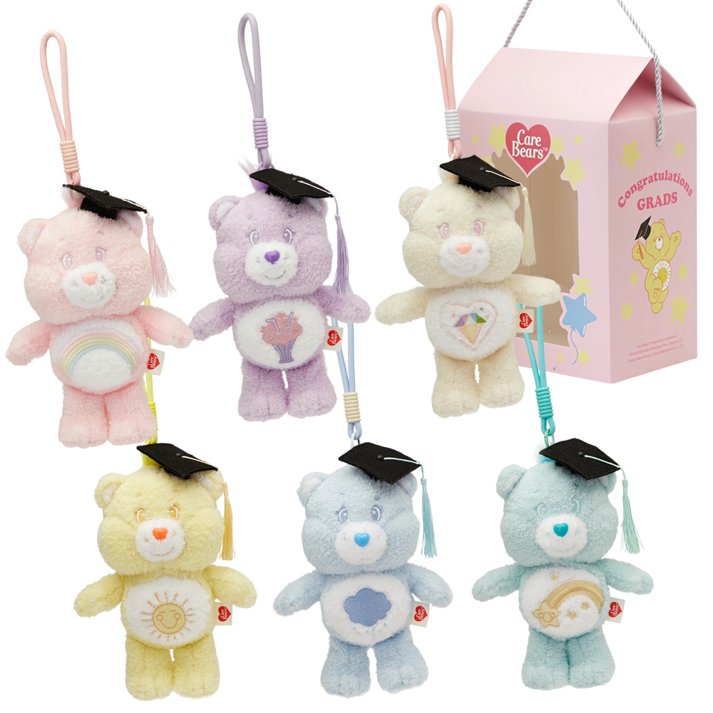 GraceGift CareBears聯名 許願小熊 畢業祝福小熊吊飾禮盒 附贈手機墊片 藍綠