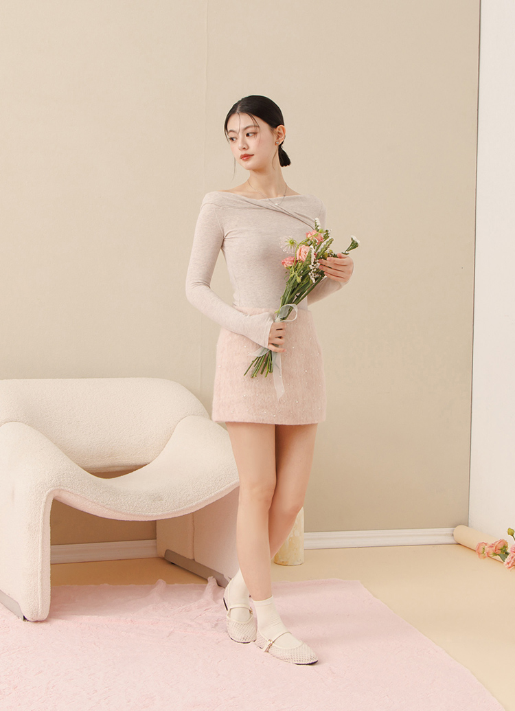 GraceGift平價女鞋 名人時尚透膚漁網平底瑪莉珍鞋 杏色