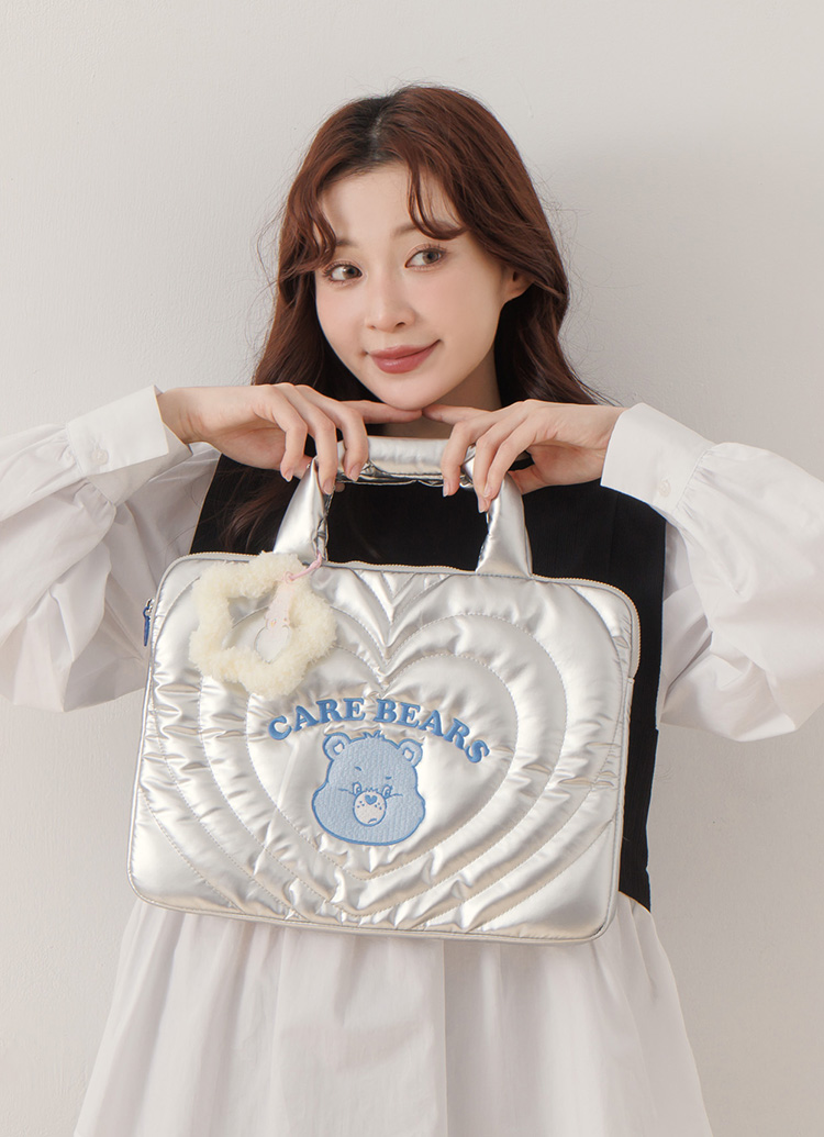 GraceGift CareBears聯名 鑽石小熊 Lollipop系列 星星絨毛手機吊飾 米白