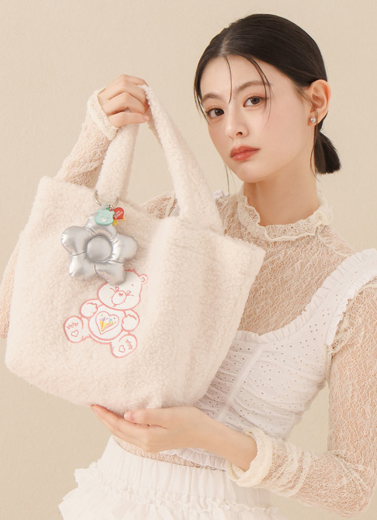 GraceGift CareBears聯名 幽默小熊 Blossom系列 鋪棉小花鑰匙圈 黃