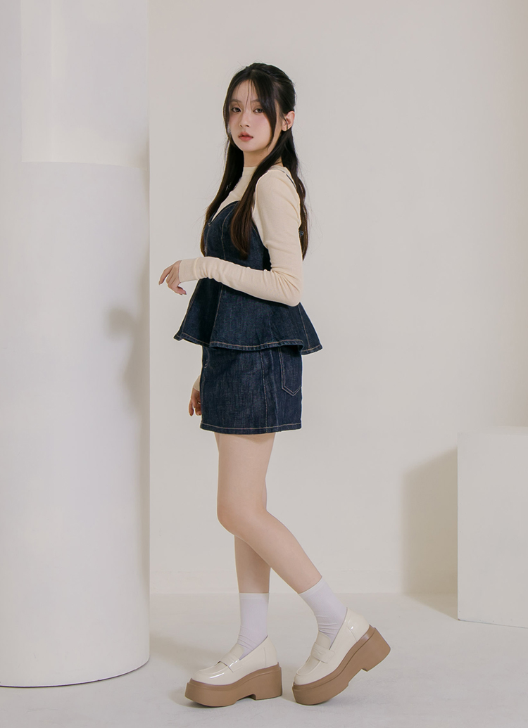 GraceGift平價女鞋 摩登比例 內增高 輕量厚底 樂福鞋 杏