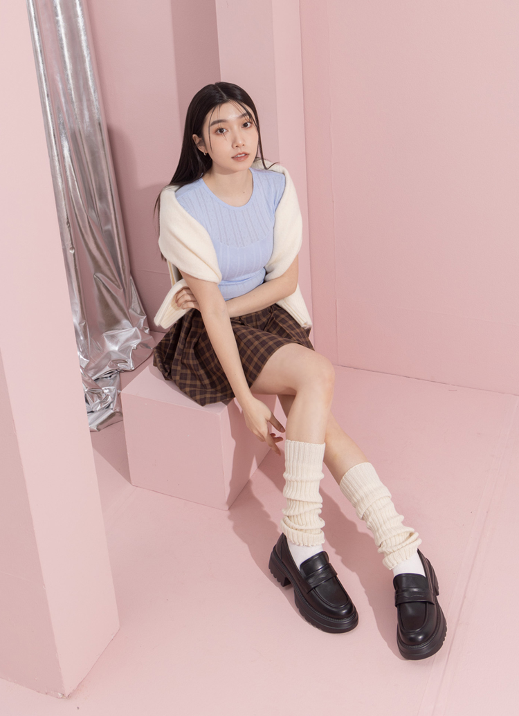 GraceGift平價女鞋 英倫便仕 輕量軟墊 厚底樂福鞋 霧面黑