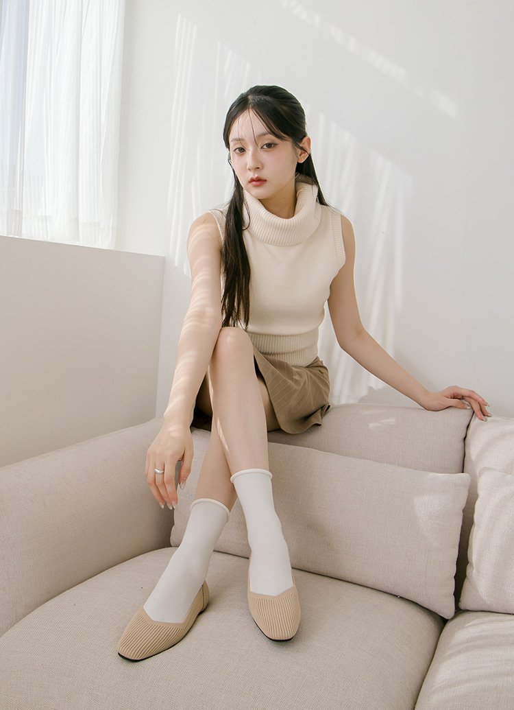 GraceGift 平價女鞋 零著感 方頭柔織軟墊娃娃鞋 杏色 平底娃娃鞋 實拍圖