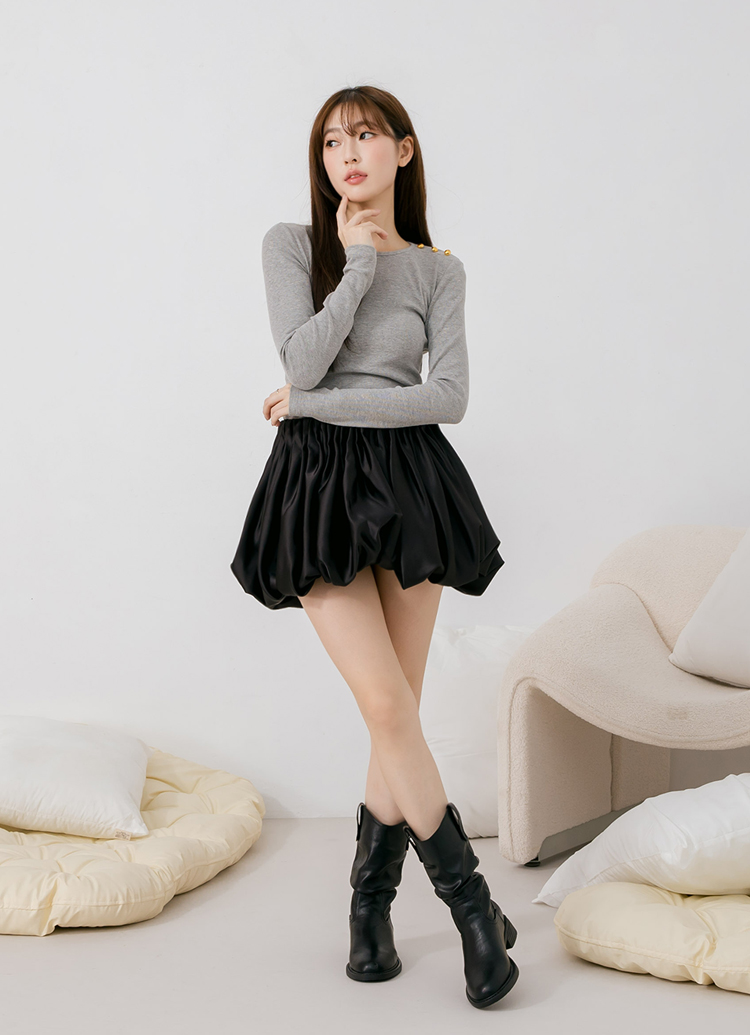 Grace Gift 平價女鞋 秋日復古 皮革V口抓皺西部堆堆靴 黑色 實拍圖
