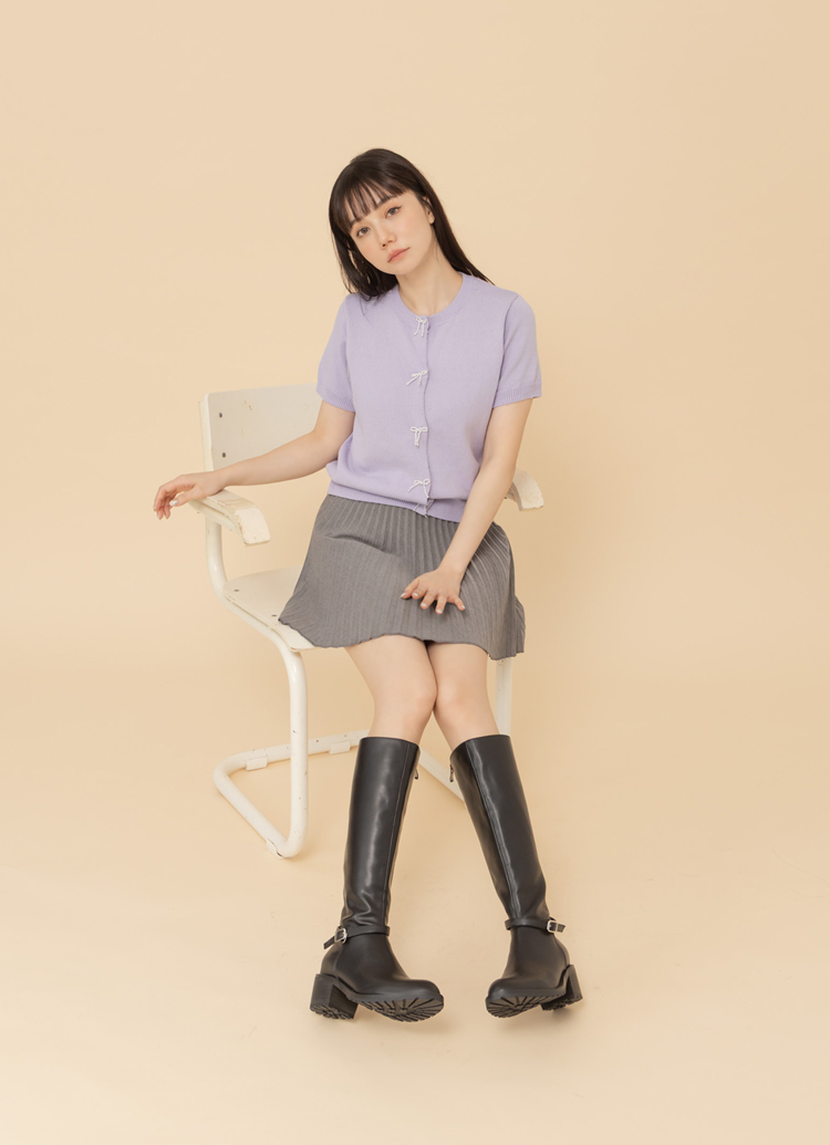 Grace Gift 平價女鞋 經典剪裁 2WAY皮帶釦長靴 黑色 中跟長靴 實拍圖