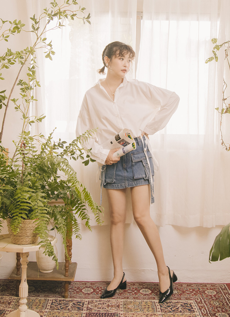 GraceGift 小貓聯名 優雅女孩 素面尖頭 全真皮後簍空跟鞋 黑漆