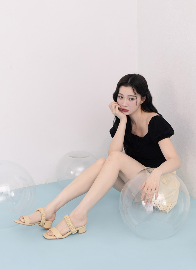 GraceGift平價女鞋 百變少女 雲朵三穿 中跟涼鞋 淺黃