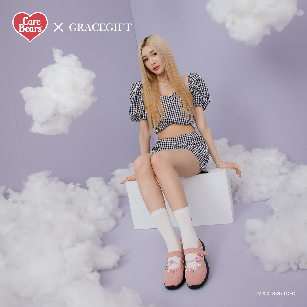 GraceGift CareBears授權 牢騷小熊 機能繫繩芭蕾舞運動鞋 粉色 實品圖