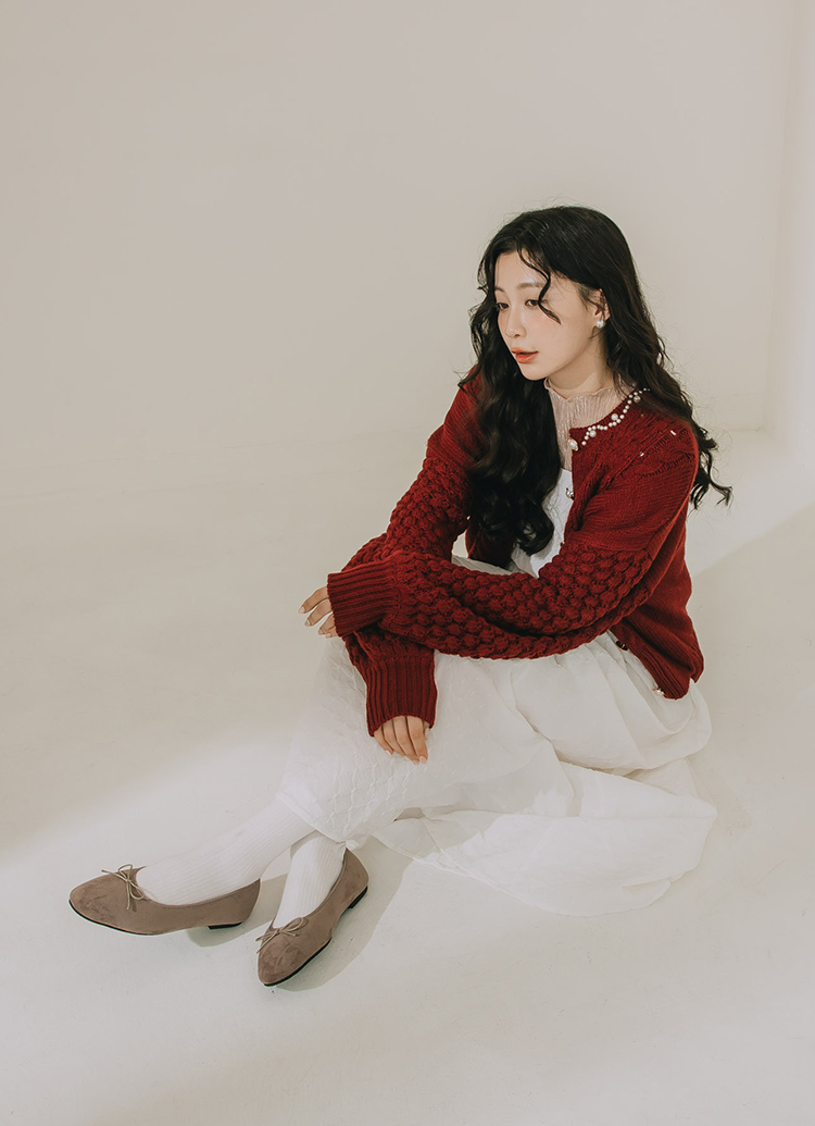 GraceGift 平價女鞋 優雅簡約 蝴蝶結絨面芭蕾舞娃娃鞋 灰色 平底娃娃鞋 實拍圖