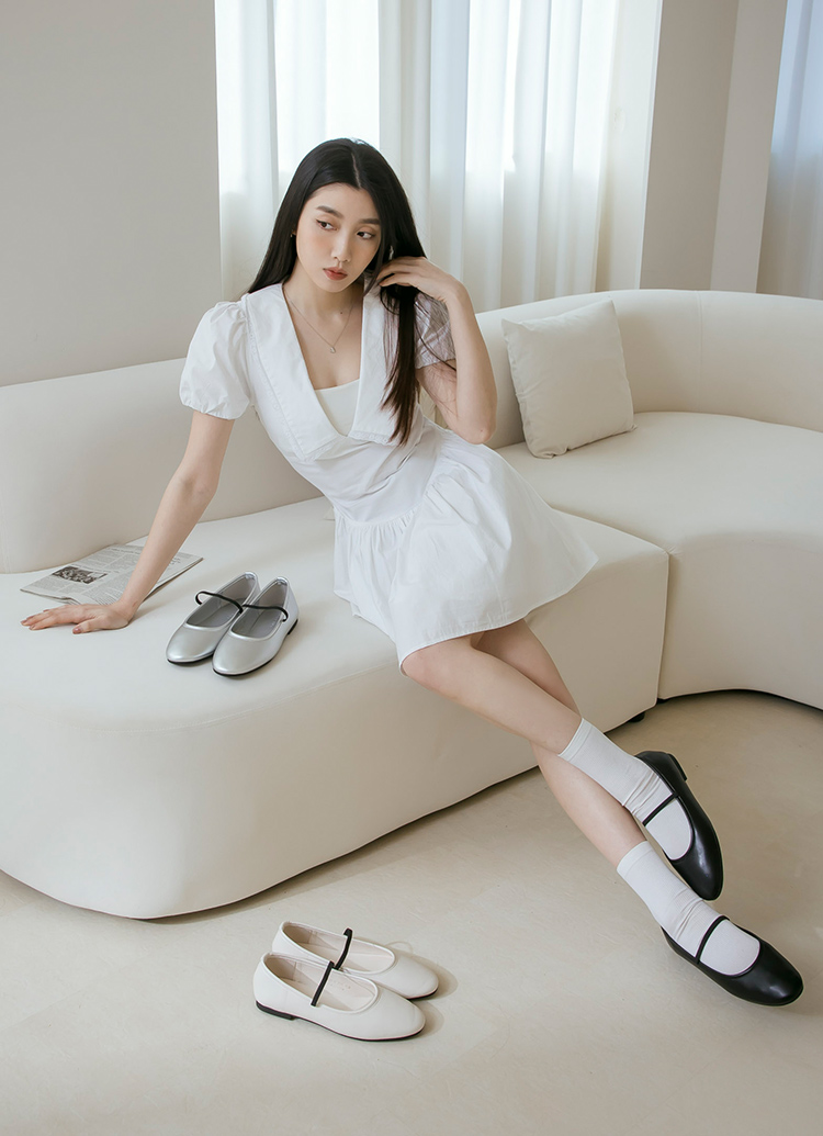 GraceGift 平價女鞋 時髦慵懶 極柔感簡約平底鞋 黑色 平底鞋 實拍圖