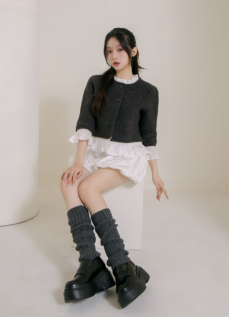 GraceGift平價女鞋 摩登比例 內增高 輕量厚底 樂福鞋 黑