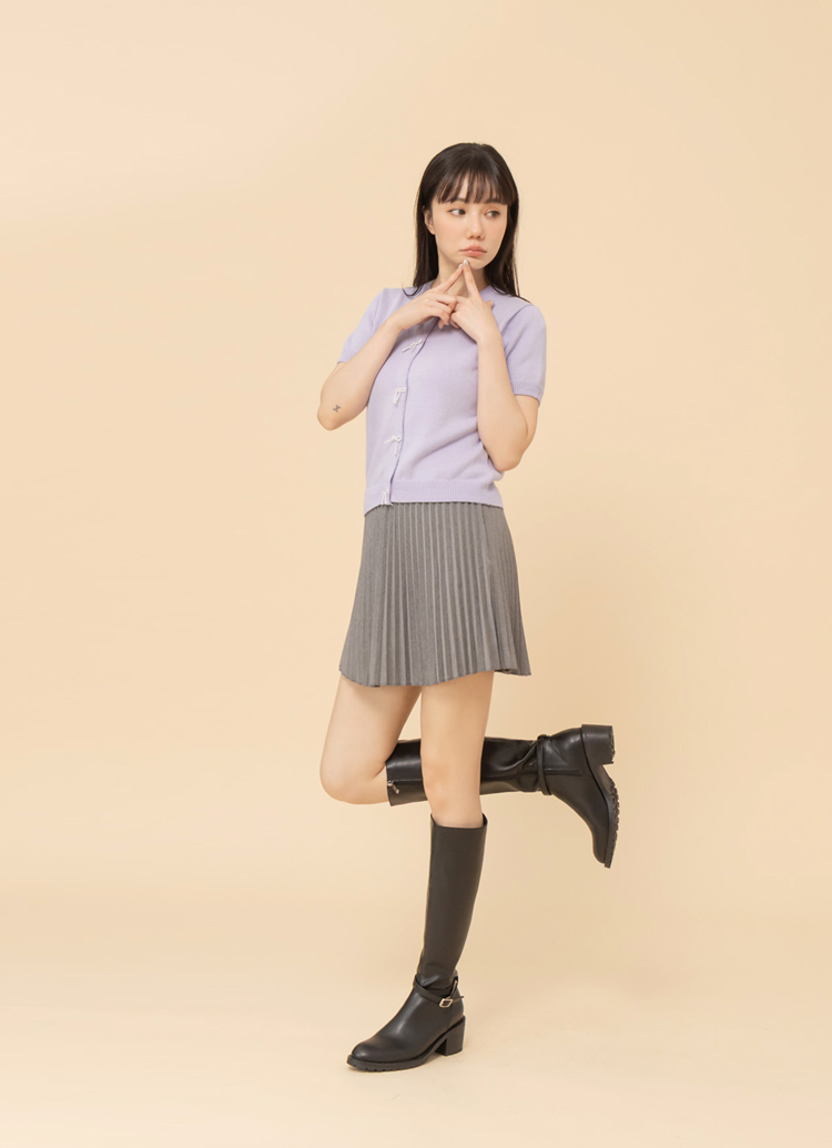 Grace Gift 平價女鞋 經典剪裁 2WAY皮帶釦長靴 黑色 中跟長靴 實拍圖