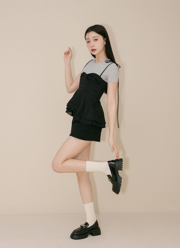 GraceGift平價女鞋 個性氣場鏈條 輕量厚底 樂福鞋 黑漆