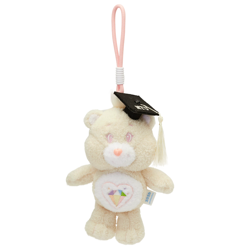 GraceGift CareBears聯名 鑽石小熊 NTU畢業祝福小熊吊飾禮盒 附贈手機墊片 米白