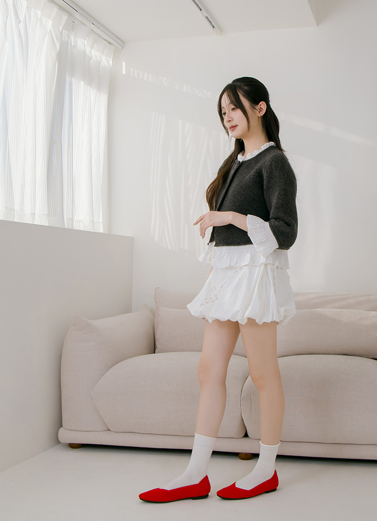 GraceGift 平價女鞋 零著感 方頭柔織軟墊娃娃鞋 正紅色 平底娃娃鞋 實拍圖