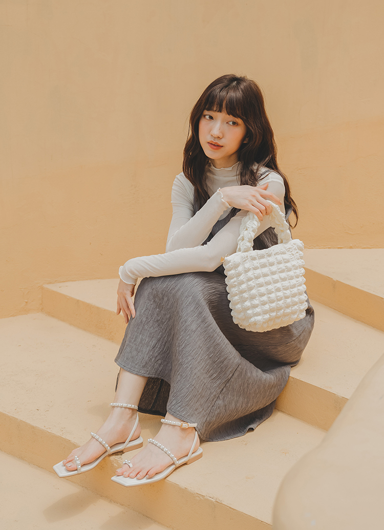 GraceGift 薛妞妞聯名 珍珠細帶 平底涼鞋 米白