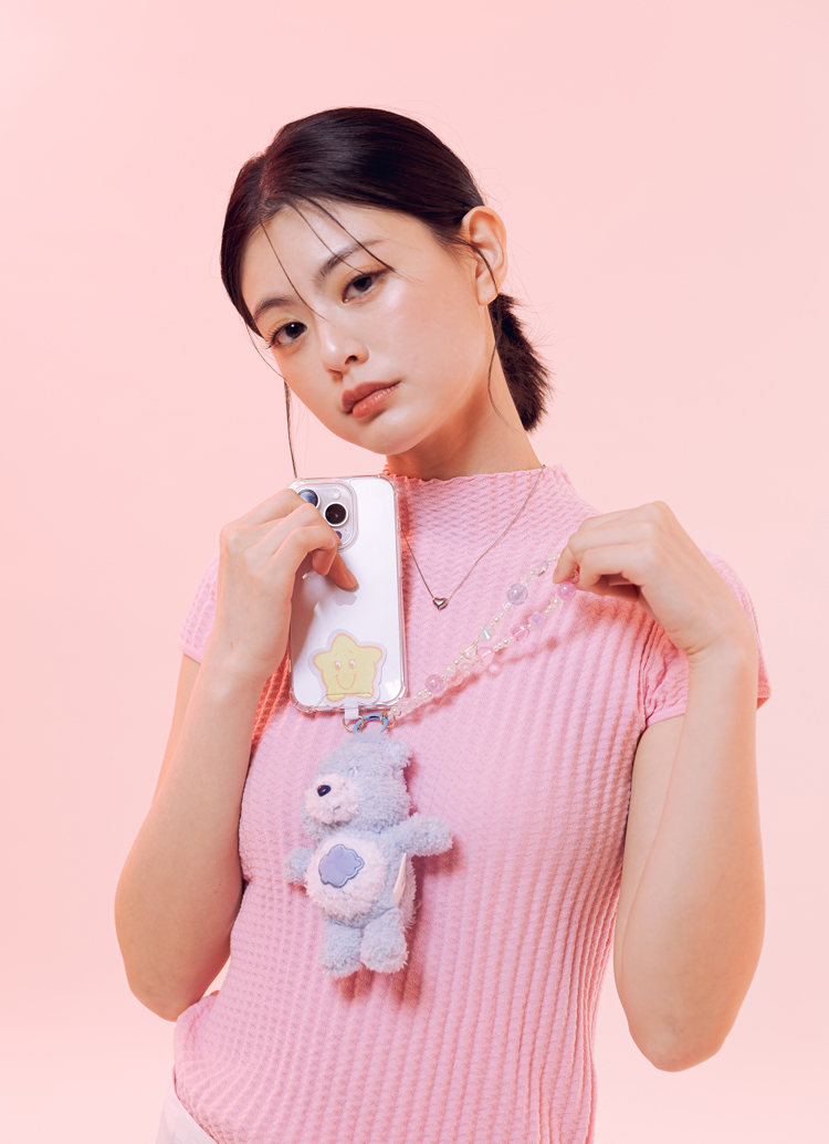 GraceGift CareBears聯名 Care Bears彩虹熊 棉花糖系列毛絨玩偶手機串珠吊飾一中盒