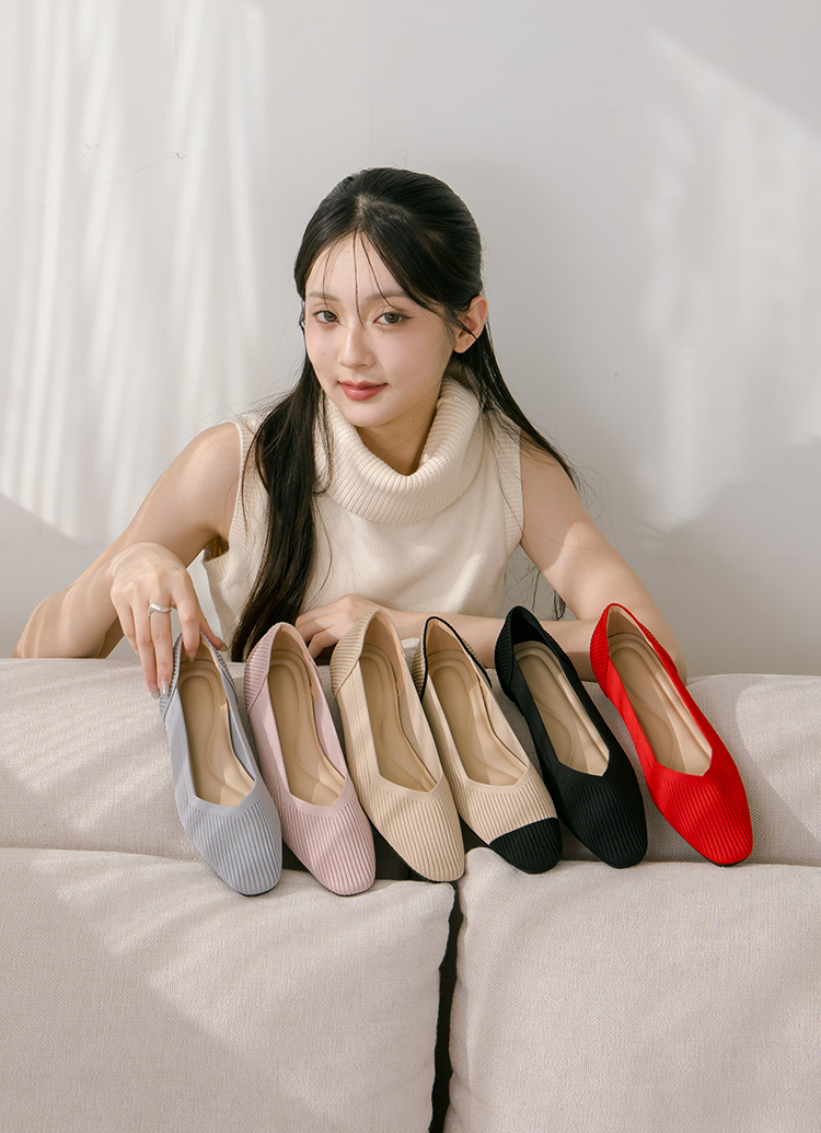 GraceGift 平價女鞋 零著感 方頭柔織軟墊娃娃鞋 灰色 平底娃娃鞋 實拍圖