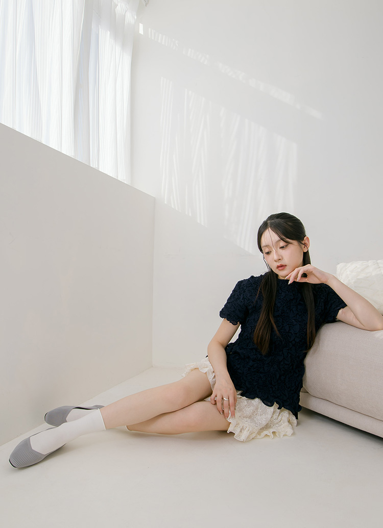 GraceGift 平價女鞋 零著感 方頭柔織軟墊娃娃鞋 灰色 平底娃娃鞋 實拍圖