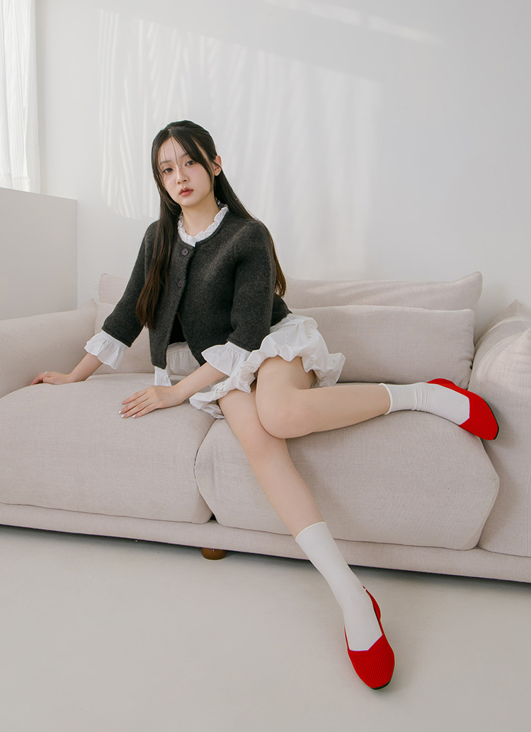 GraceGift 平價女鞋 零著感 方頭柔織軟墊娃娃鞋 正紅色 平底娃娃鞋 實拍圖