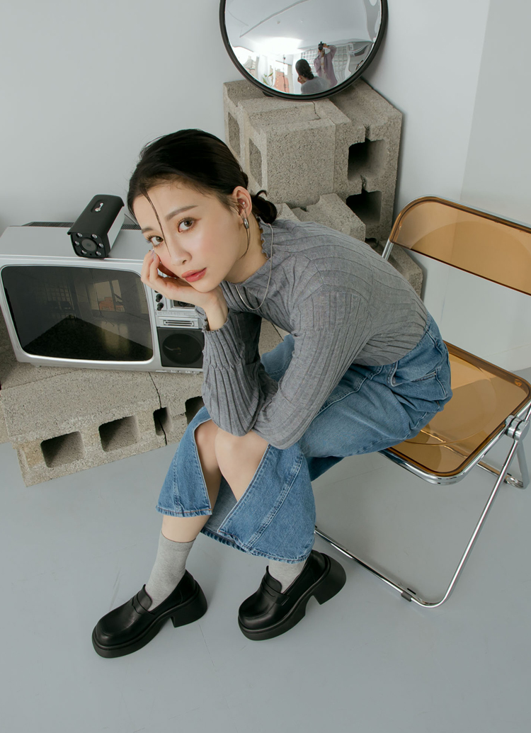 GraceGift平價女鞋 校園女神 增高 輕量厚底 樂福鞋 黑