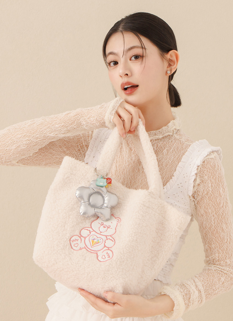 GraceGift CareBears聯名 許願小熊 Blossom系列 鋪棉小花鑰匙圈 銀