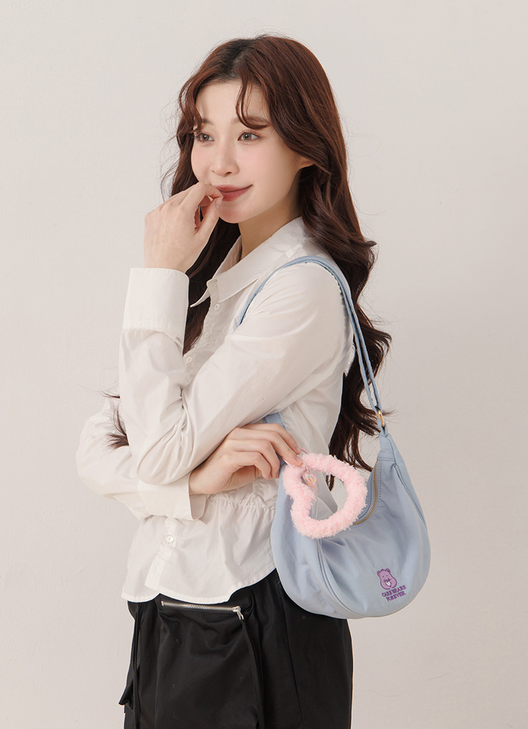 GraceGift CareBears聯名 牢騷小熊 Cupid系列 愛心絨毛鑰匙圈 淺藍