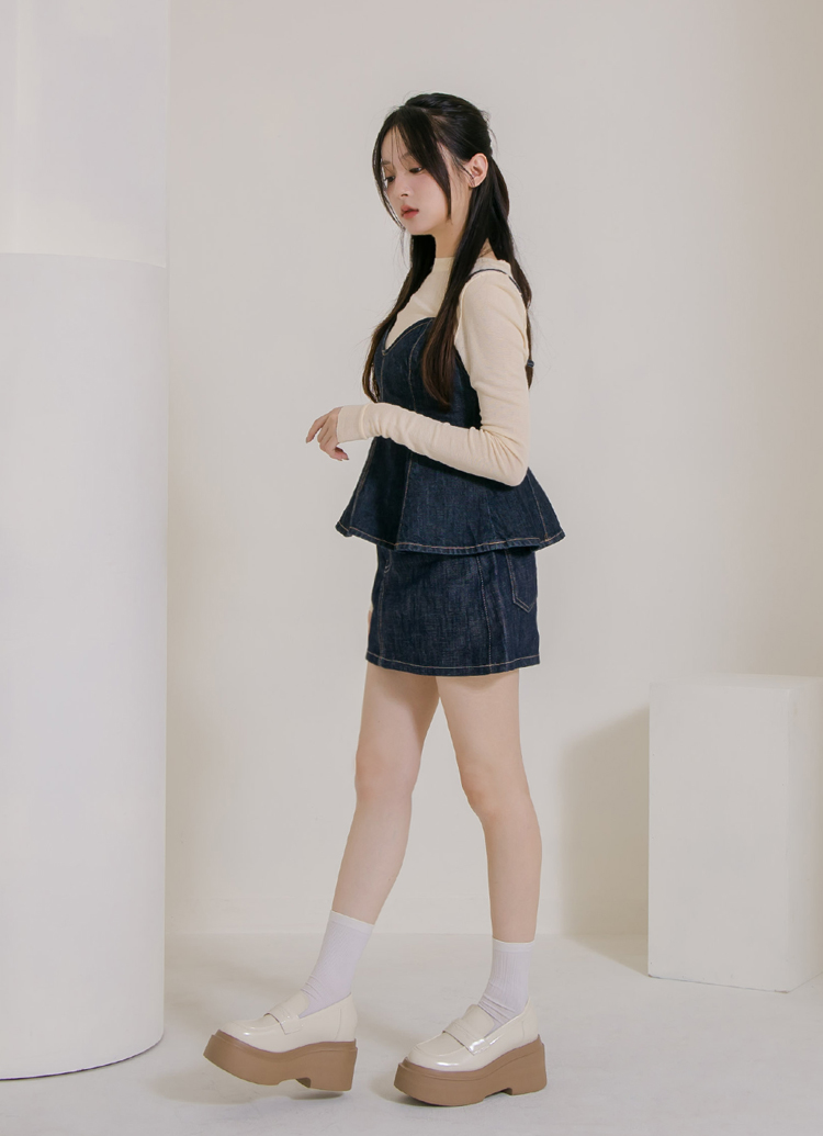 GraceGift平價女鞋 摩登比例 內增高 輕量厚底 樂福鞋 杏
