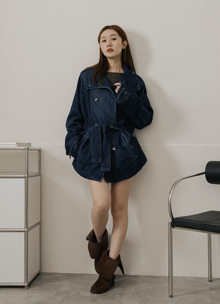 Grace Gift 平價女鞋 韓系街拍 絨布2WAY皮帶釦騎士靴 咖色 實拍圖