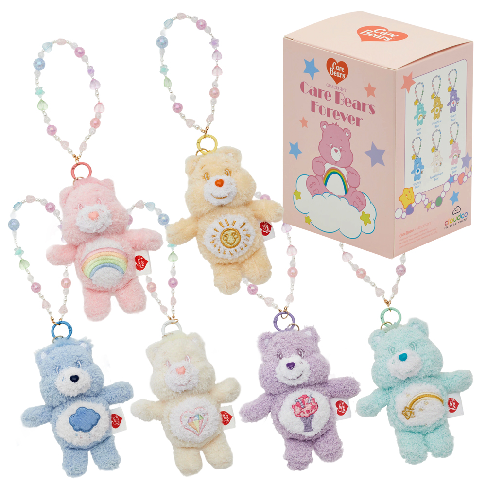 GraceGift CareBears聯名 Care Bears彩虹熊 棉花糖系列毛絨玩偶手機串珠吊飾盲盒