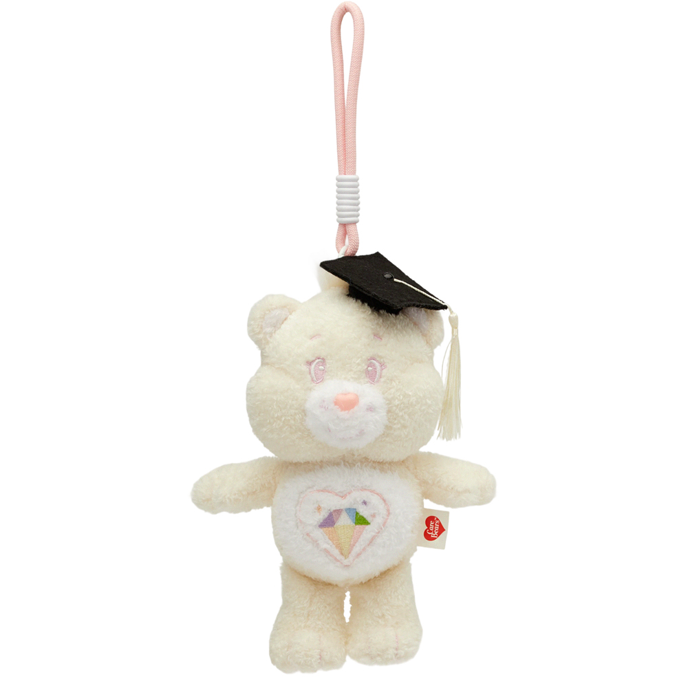GraceGift CareBears聯名 鑽石小熊 畢業祝福小熊吊飾禮盒 附贈手機墊片 米白
