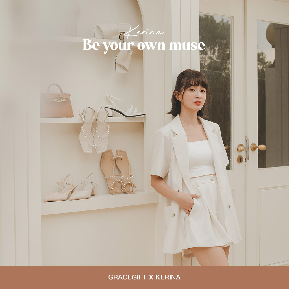 GraceGift 薛妞妞聯名 珍珠細帶 平底涼鞋 黑