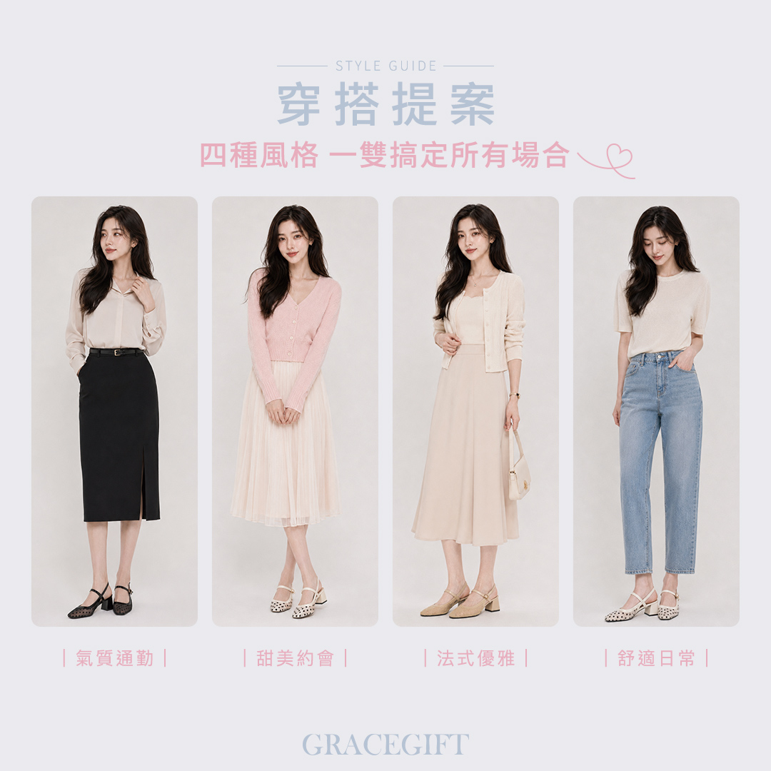 GraceGift平價女鞋 時尚秀場 方頭 日系方頭波點網紗後空跟鞋 米白色
