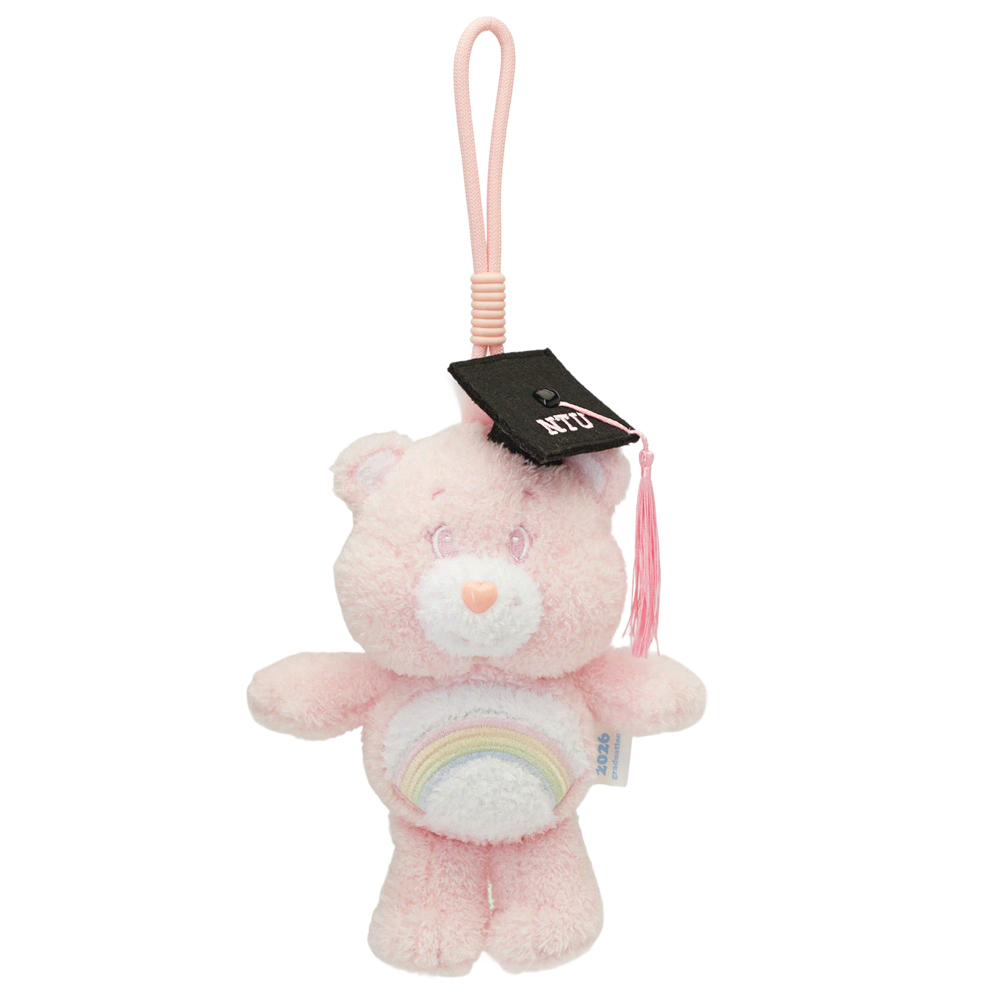GraceGift CareBears聯名 樂觀小熊 NTU畢業祝福小熊吊飾禮盒 附贈手機墊片 粉紅