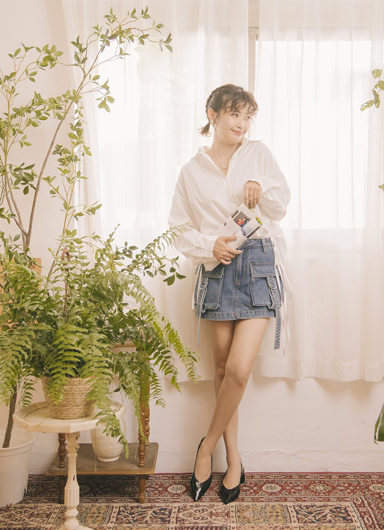 GraceGift 小貓聯名 優雅女孩 素面尖頭 全真皮後簍空跟鞋 黑漆